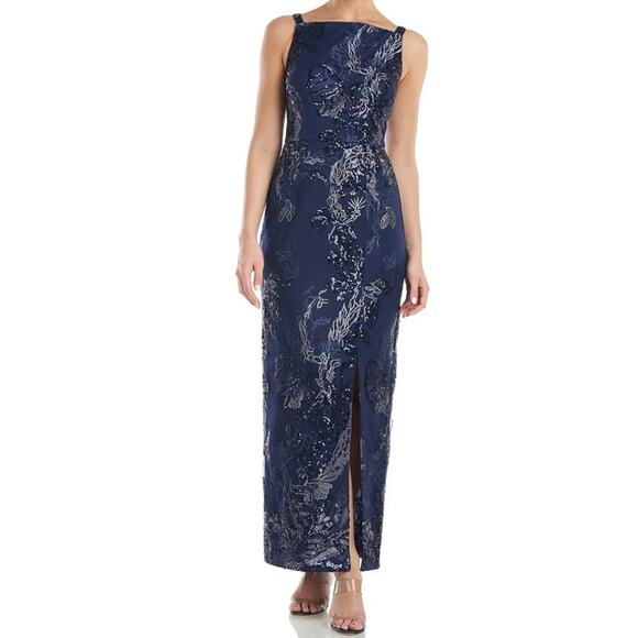 JS Collections dress Clara apron ankle length gown blue size 6 - Picture 1 of 8